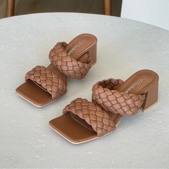 Brown Woven Heeled Sandals Women's 7.5 - Picture 1 of 9